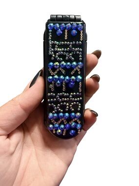 Custom bedazzled compact travel brush and mirror in one